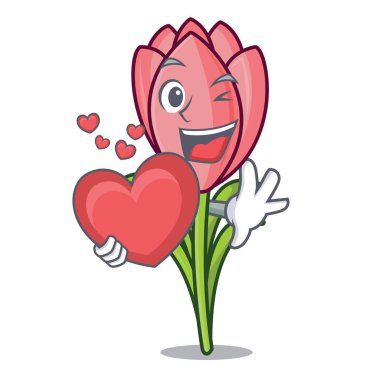 Kalp çiğdem çiçek maskot karikatür ile