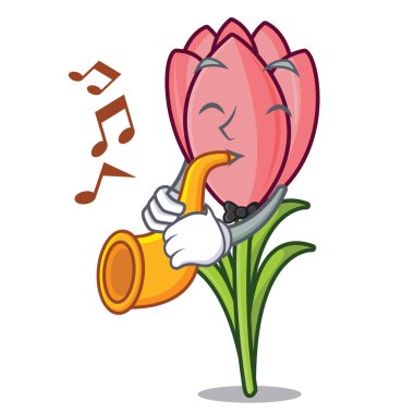 Trompet çiğdem çiçek maskot karikatür ile