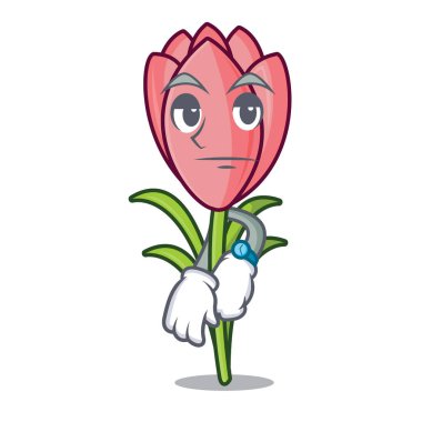 Çiğdem çiçek maskot karikatür bekliyor