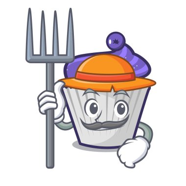 Çiftçi yaban mersinli kek karakter karikatür