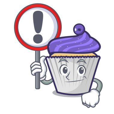 İşareti yaban mersinli kek karakter karikatür ile