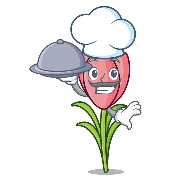 Šéfkuchař s potravinami šafrán květ maskot kreslený — Stockový vektor