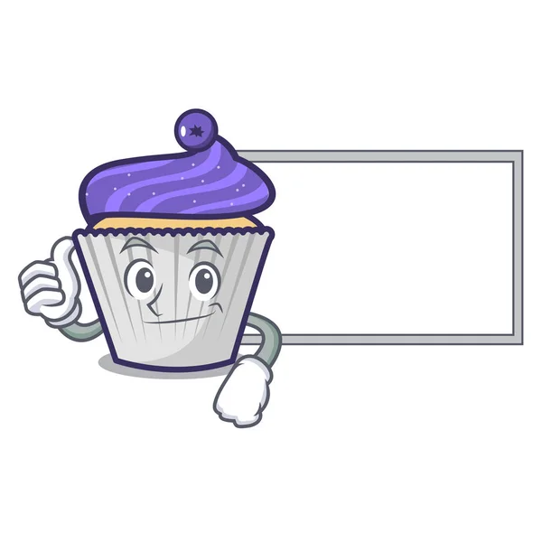 Duimschroef opwaarts met bestuur blueberry cupcake karakter cartoon — Stockvector