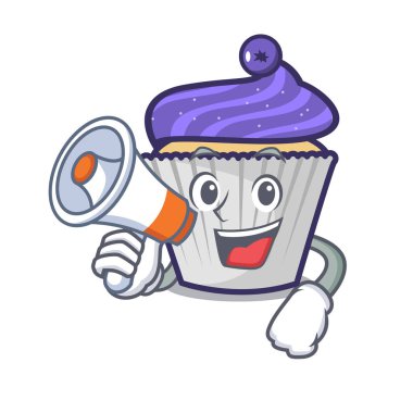 Megafon yaban mersinli kek karakter karikatür ile