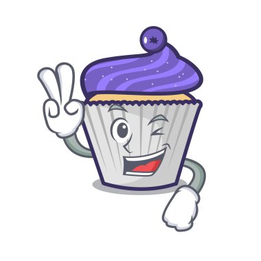 İki parmak yaban mersinli kek karakter karikatür