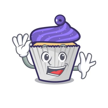 Yaban mersinli kek karakter karikatür sallayarak