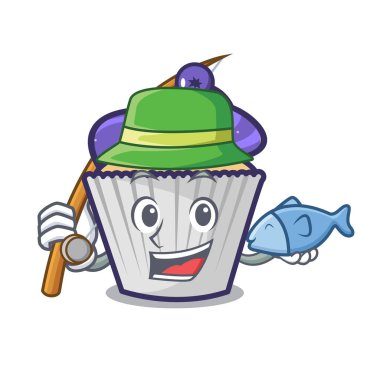 Balık tutma yaban mersinli kek maskot çizgi film