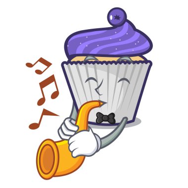 Trompet yaban mersinli kek maskot karikatür ile