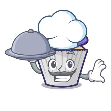 Şef yemek yaban mersinli kek maskot karikatür ile