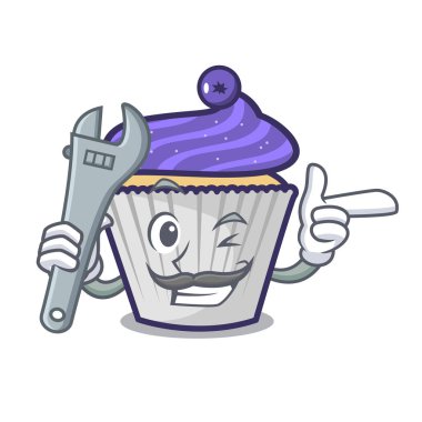 Mekanik yaban mersinli kek maskot çizgi film