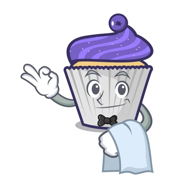Camarero arándano cupcake mascota de dibujos animados — Archivo Imágenes Vectoriales