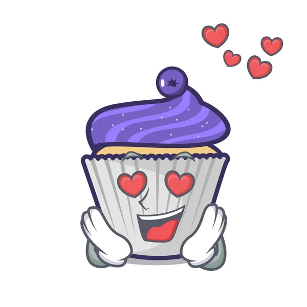 En el amor arándano cupcake mascota de dibujos animados — Archivo Imágenes Vectoriales