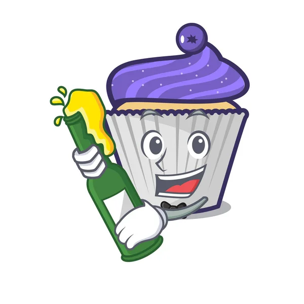 Met bier blueberry cupcake mascotte cartoon — Stockvector