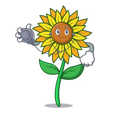 Doktor ayçiçeği karakter karikatür tarzı