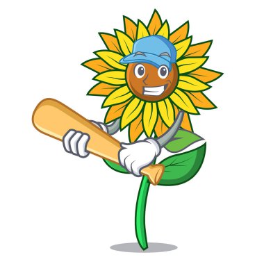 Oyun beysbol ayçiçeği karakter karikatür tarzı