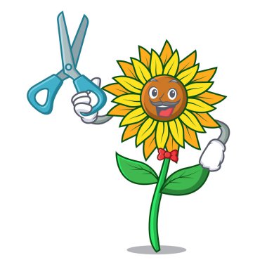 Ayçiçeği karakter karikatür tarzı berber