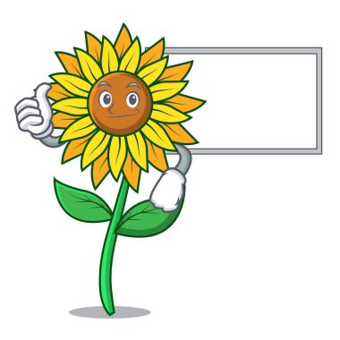 Başparmak yukarıya kurulu ayçiçeği karakter karikatür tarzı ile