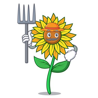 Çiftçi ayçiçeği karakter karikatür tarzı