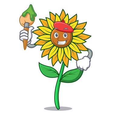 Sanatçı ayçiçeği karakter karikatür tarzı