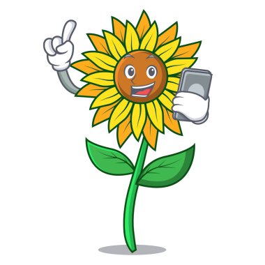 Telefon ayçiçeği karakter karikatür tarzı ile