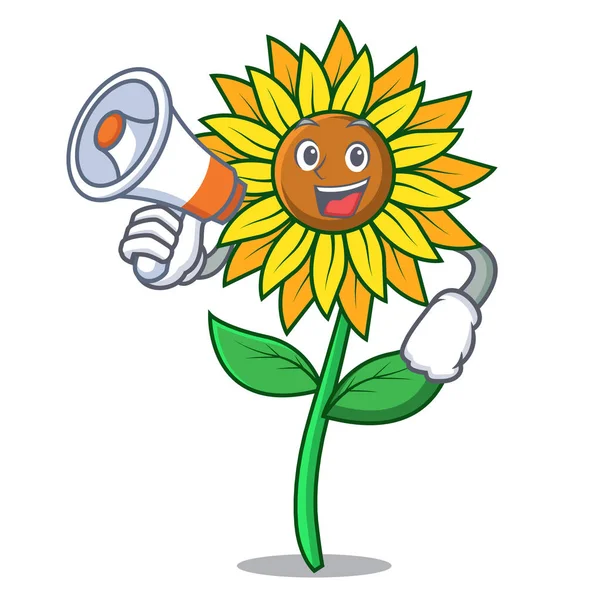 Megafon ayçiçeği karakter karikatür tarzı ile