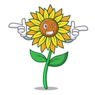 Wink ayçiçeği karakter karikatür tarzı