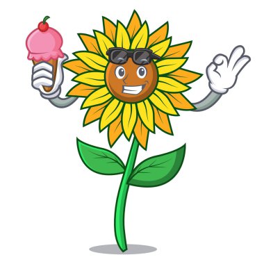 Dondurma ayçiçeği karakter karikatür tarzı ile