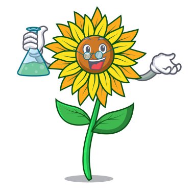 Profesör ayçiçeği karakter karikatür tarzı