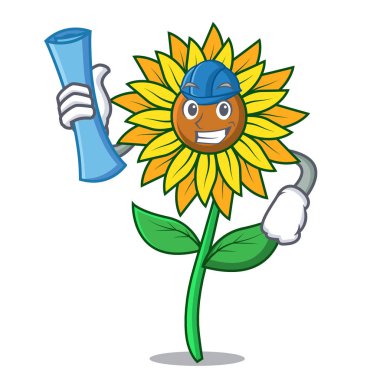 Mimar ayçiçeği karakter karikatür tarzı