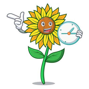Saat ayçiçeği karakter karikatür tarzı ile