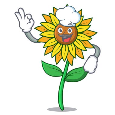 Şef ayçiçeği karakter karikatür tarzı