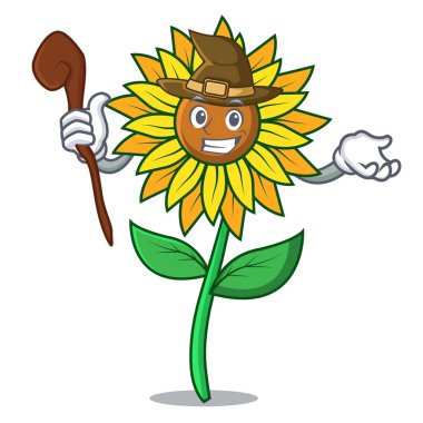 Cadı ayçiçeği maskot karikatür tarzı
