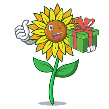 Hediye ayçiçeği maskot karikatür tarzı ile