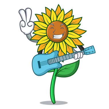Gitar ayçiçeği maskot karikatür tarzı ile