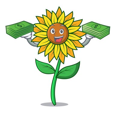 Para çantası ayçiçeği maskot karikatür tarzı ile