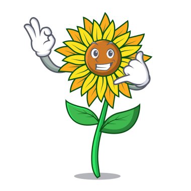 Ayçiçeği maskot karikatür tarzı beni ara