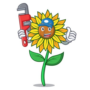 Tesisatçı ayçiçeği maskot karikatür tarzı