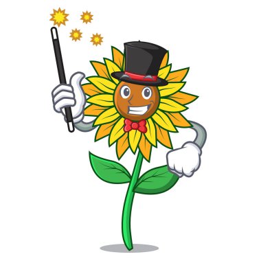 Sihirbaz ayçiçeği maskot karikatür tarzı
