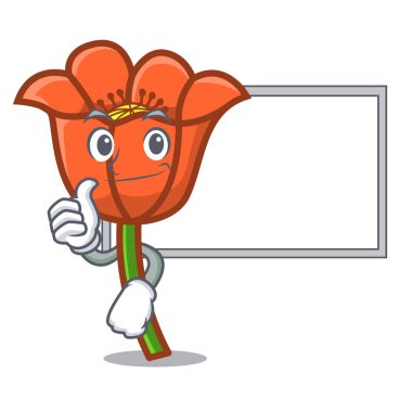 Başparmak yukarıya kurulu haşhaş çiçek karakter karikatür ile