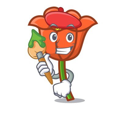 Sanatçı haşhaş çiçek karakter karikatür