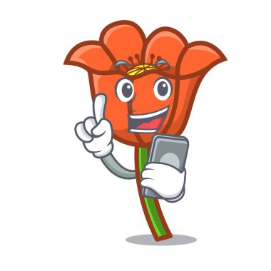 Telefon haşhaş çiçek karakter karikatür ile