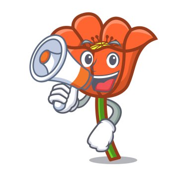 Megafon haşhaş çiçek karakter karikatür ile