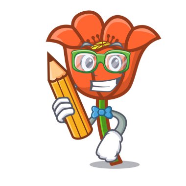 Öğrenci haşhaş çiçek karakter karikatür vektör çizim