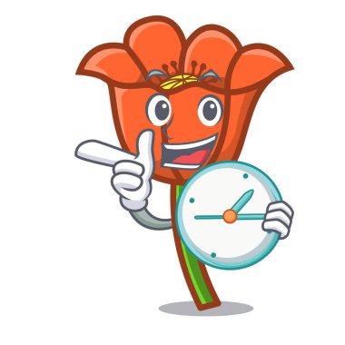 Saati haşhaş çiçek karakter karikatür ile