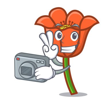 Fotoğrafçı haşhaş çiçek maskot çizgi film