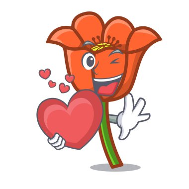 Kalp haşhaş çiçek maskot karikatür ile