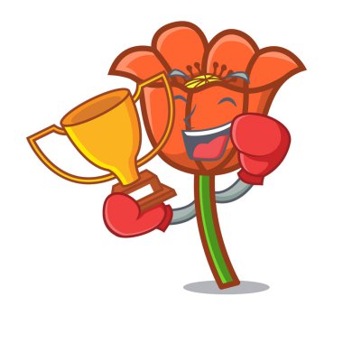 Boks şampiyonu haşhaş çiçek maskot çizgi film