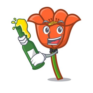 Bira haşhaş çiçek maskot karikatür ile