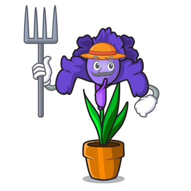 Çiftçi Iris çiçek karakter karikatür