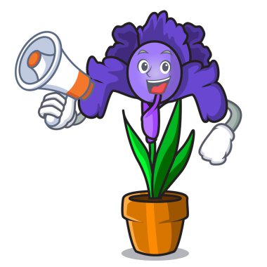Megafon Iris çiçek karakter karikatür ile